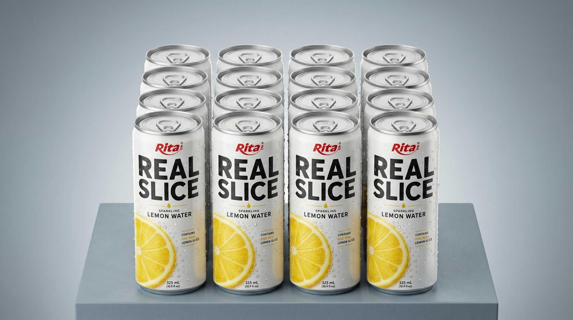 Real Lemon Slice Inside Sparkling Water 325ml Slim Cans– Refreshing Beverage Poster 1