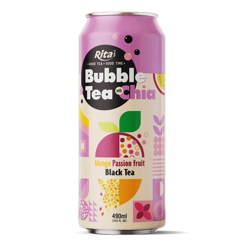 Bubble Tea with Chia seed and cherry hibiscus black tea 400ml glass bottle