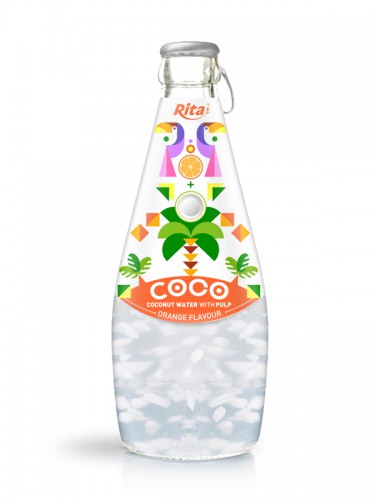 290ml Glass Bottle Orange Flavour Sparkling Coconut Water with Pulp