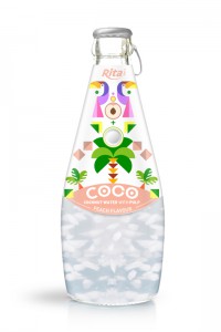 290ml Glass Bottle Peach Flavour Sparkling Coconut Water with Pulp