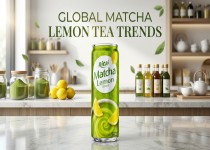 柠檬味抹茶茶饮产品展示图，融合新鲜柠檬、优质抹茶与现代饮品包装设计，展现清新健康的即饮茶饮特色。