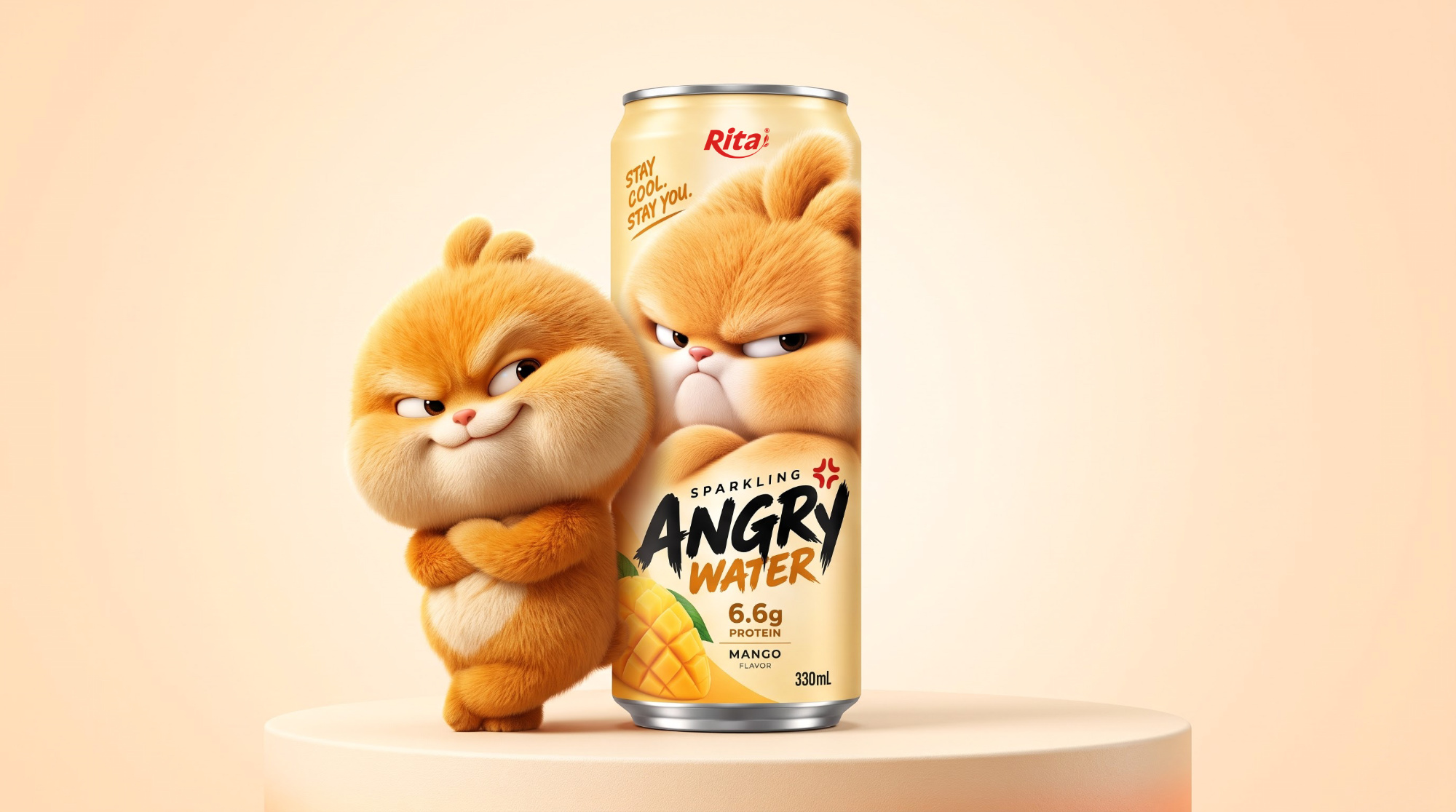 Sparkling Mango Juice with Protein 330ml – Angry Water Poster 1