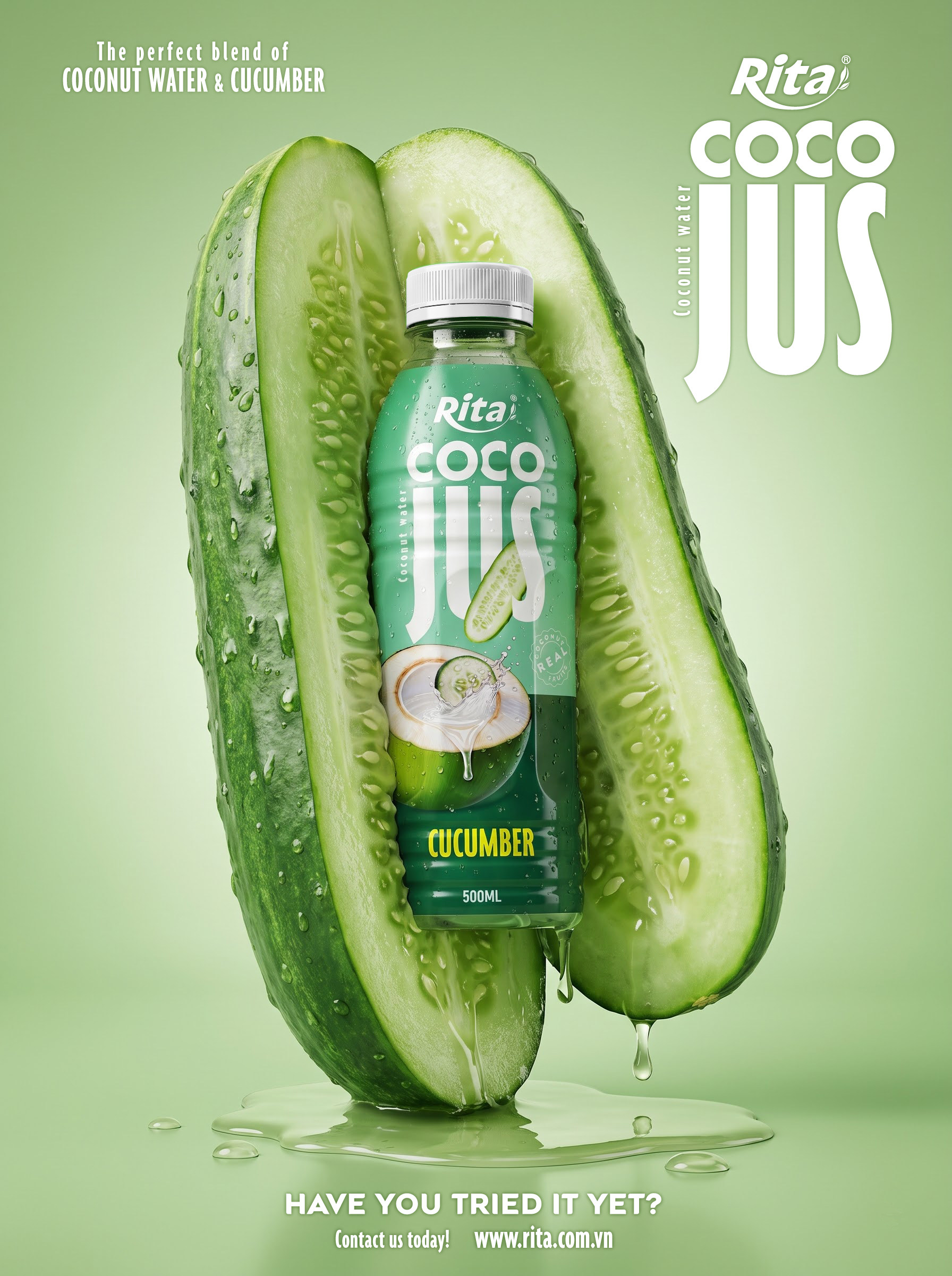 COCO JUS Real Coconut Water with Cucumber Juice 500ml (16.9 fl oz) Poster 1