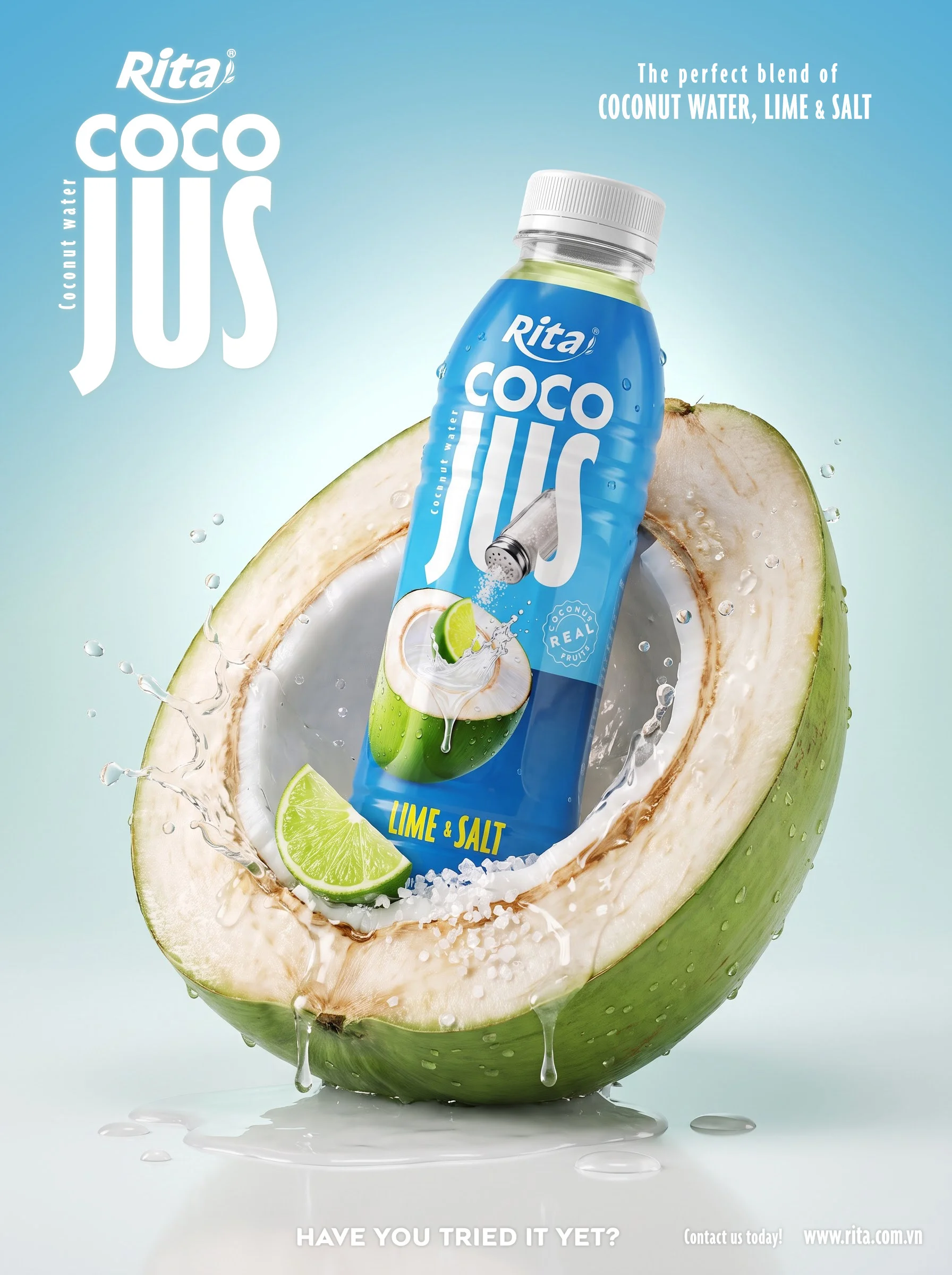 COCO JUS Real Coconut Water with Lime Juice and Salt 500ml (16.9 fl oz) Poster 1