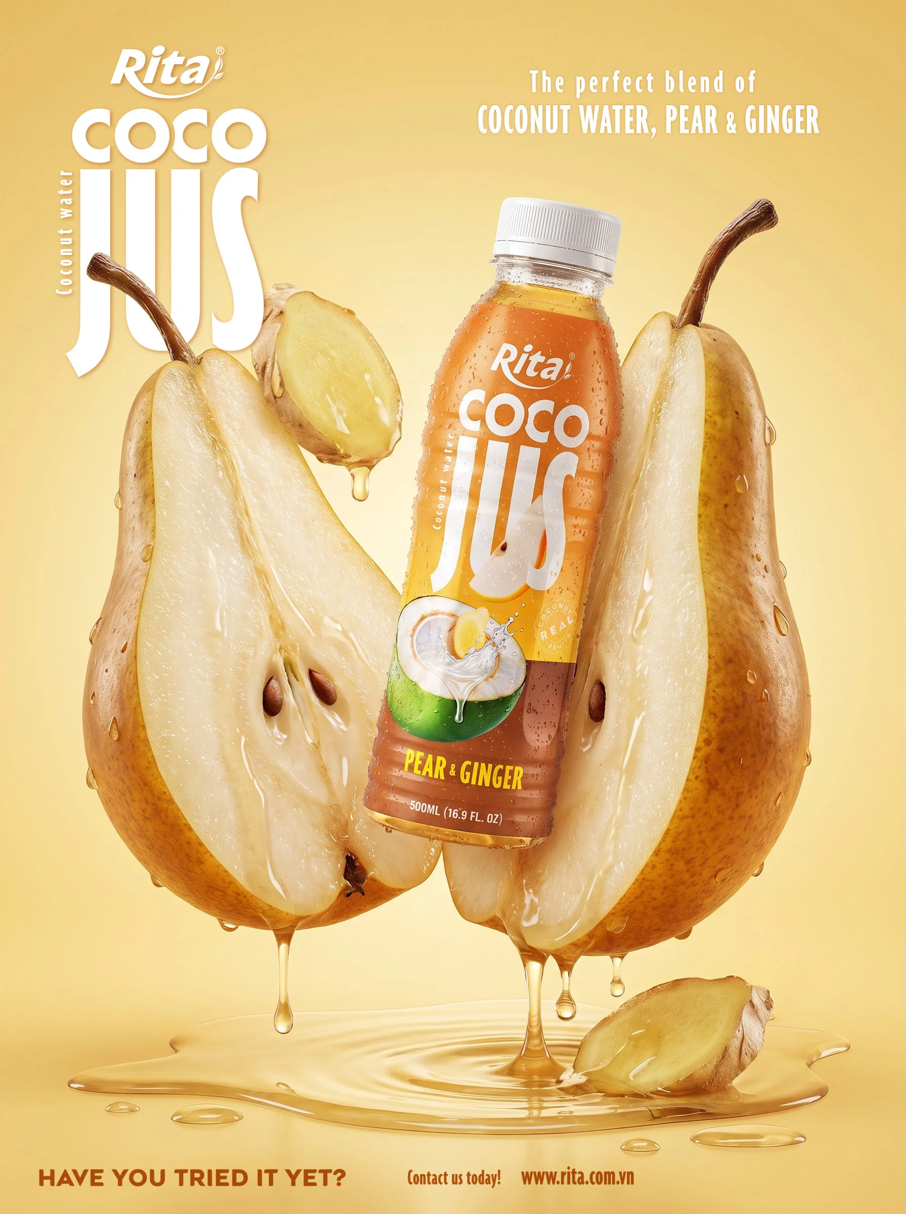 COCO JUS Real Coconut Water with Pear and Ginger Juice 500ml (16.9 fl oz) Poster 1