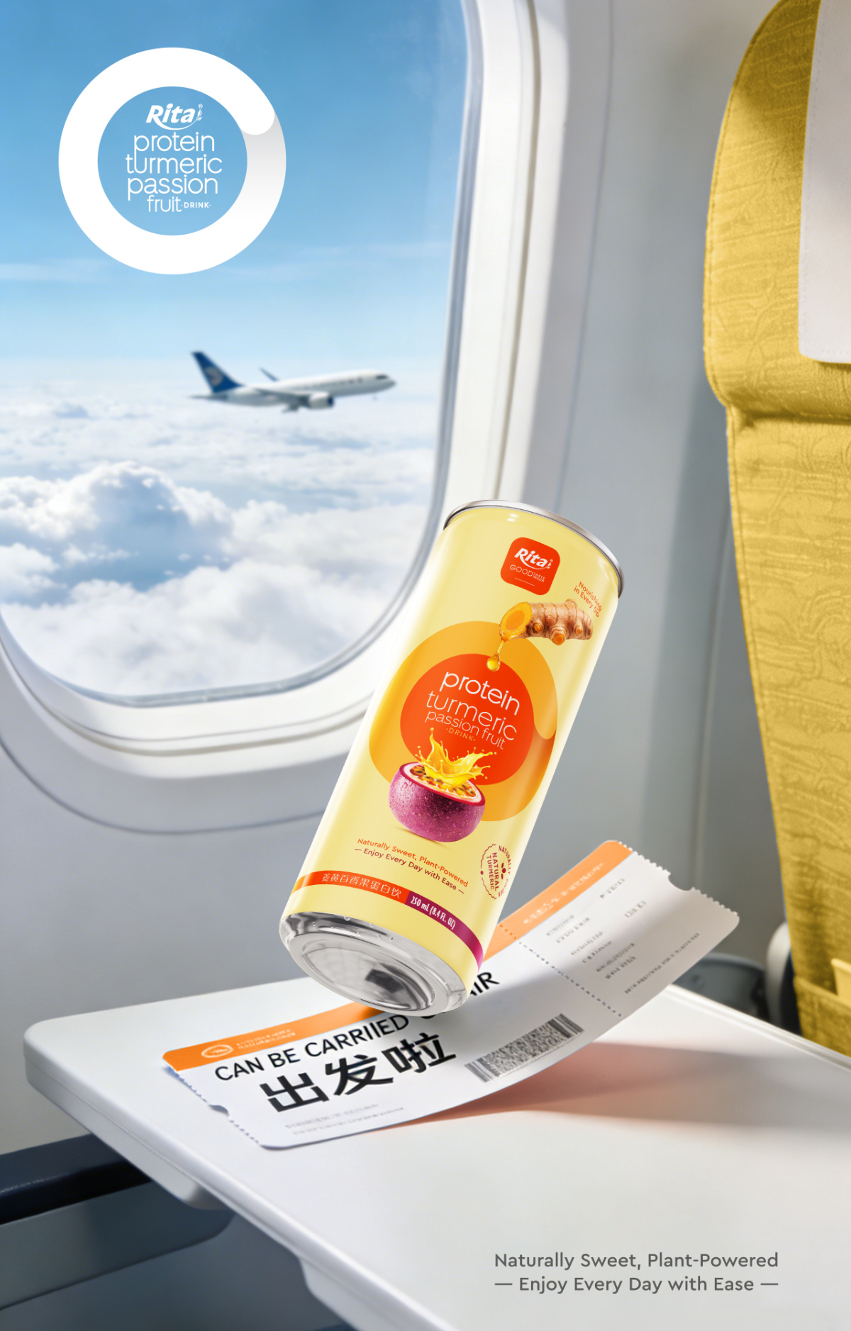 RITA Protein Turmeric Passion Fruit Drink 250ml Slim Can Poster 1