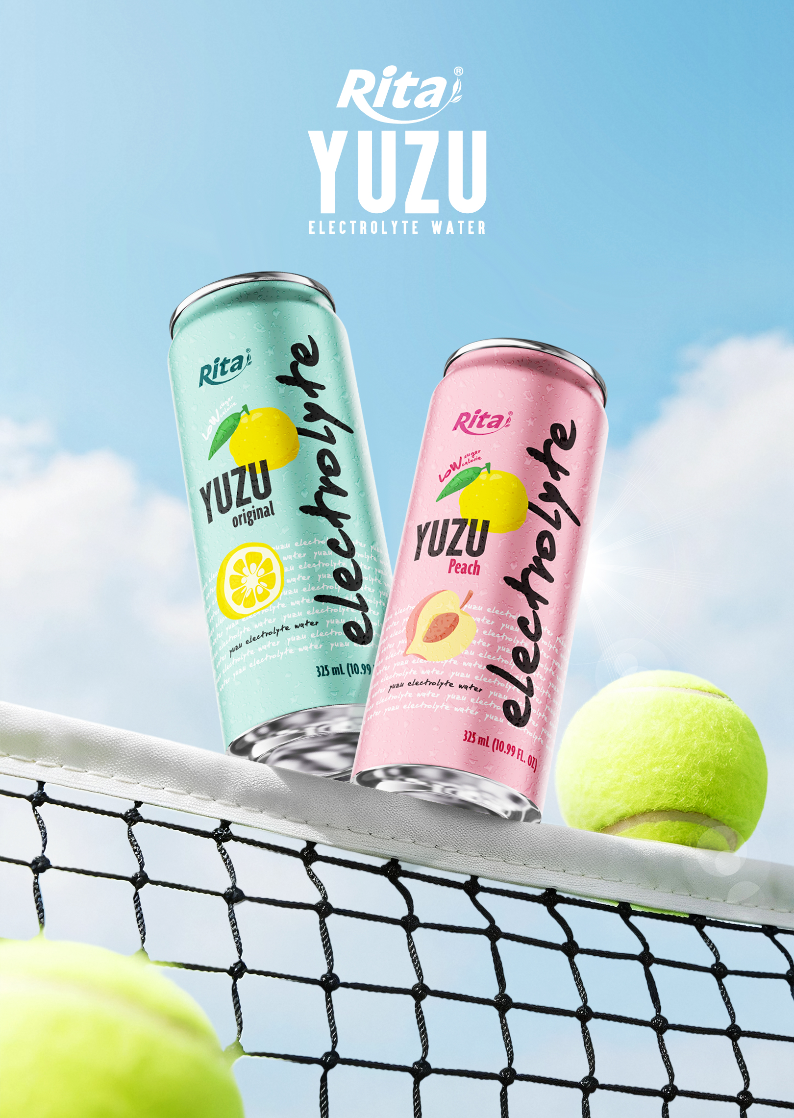 Yuzu Peach Electrolyte Water Drink 325ml Low Sugar Hydration Beverage Poster 2