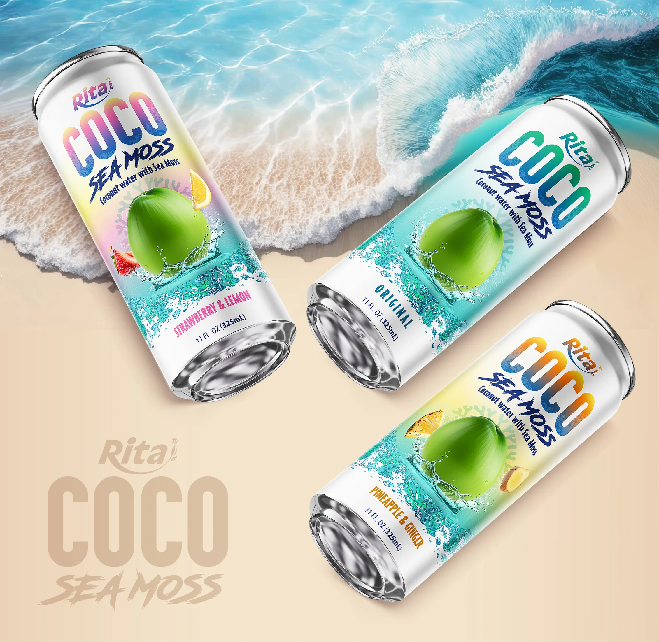Coco Sea Moss Coconut water with sea moss Strawberry and Lemon Flavor 325ml sleek can Poster 2
