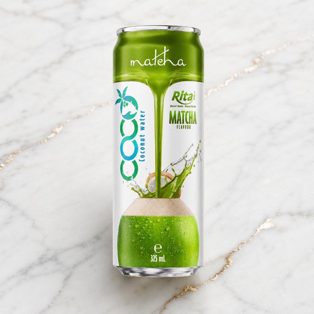 Coconut water with Matcha Flavor 325ml sleek can - Product Image
