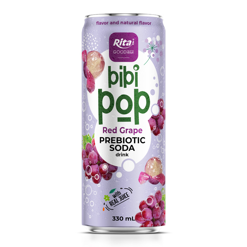 Bibi Pop Prebiotic Soda drink with real red grape juice 330ml sleek can