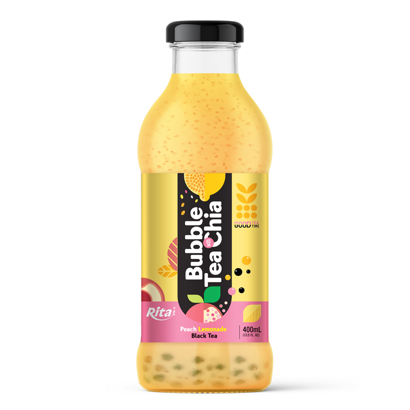 Bubble Tea with Chia seed and cherry hibiscus black tea 400ml glass bottle
