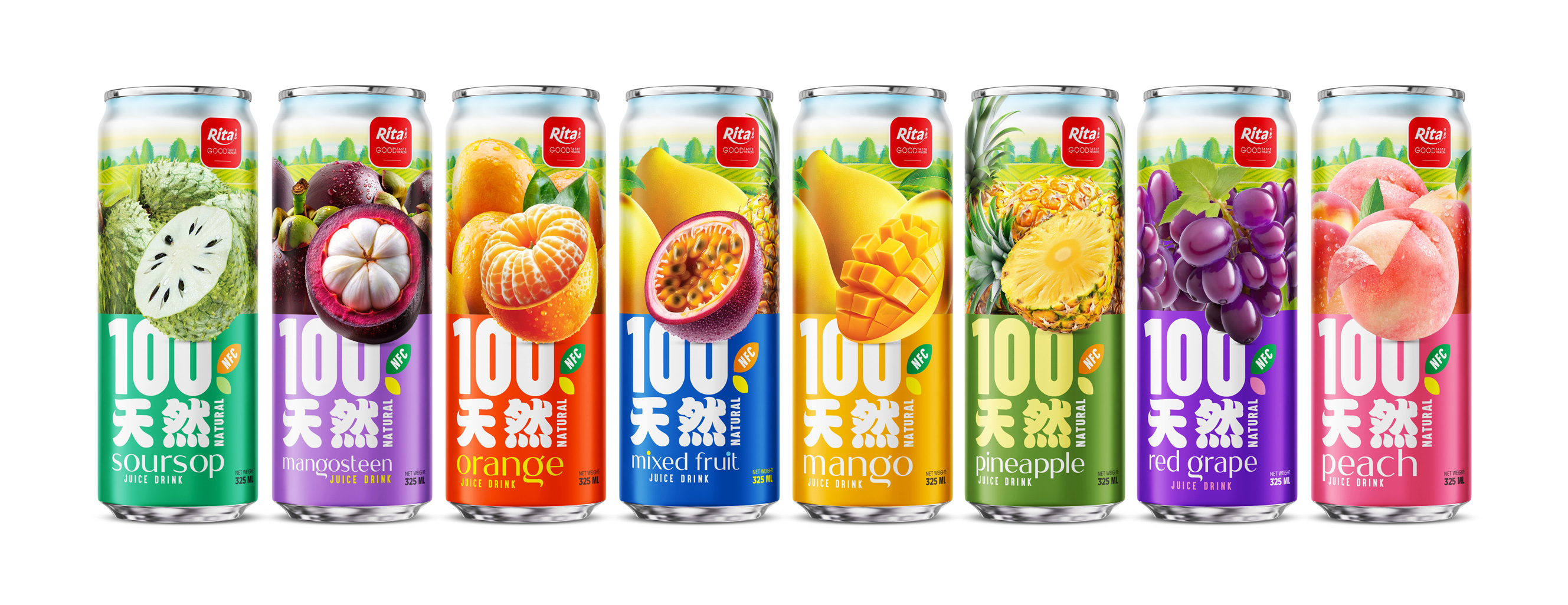 100 Natural Orange Juice Drink 325ml sleek can Poster 1
