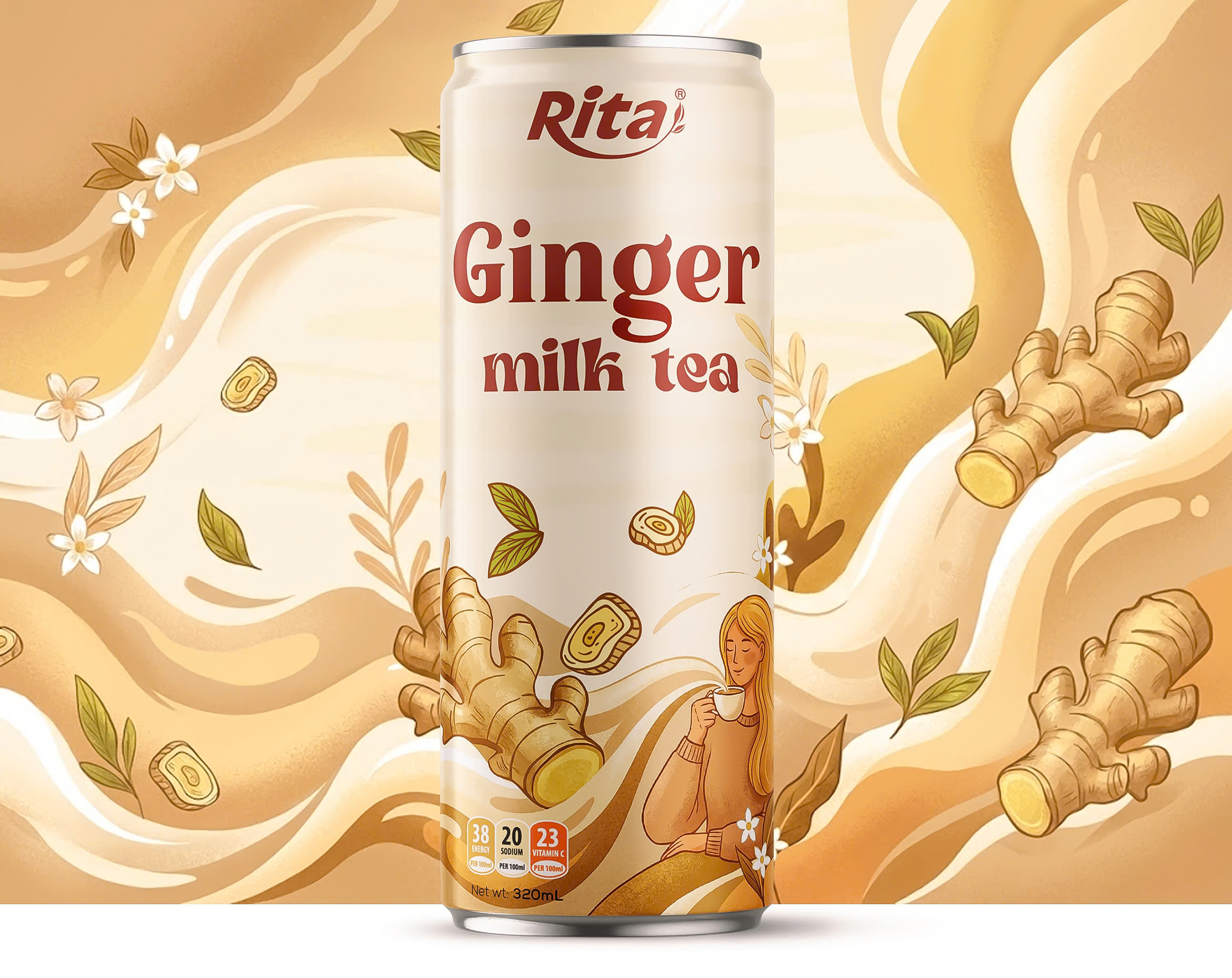 Rita Ginger Milk Tea 320ml cans Poster 2