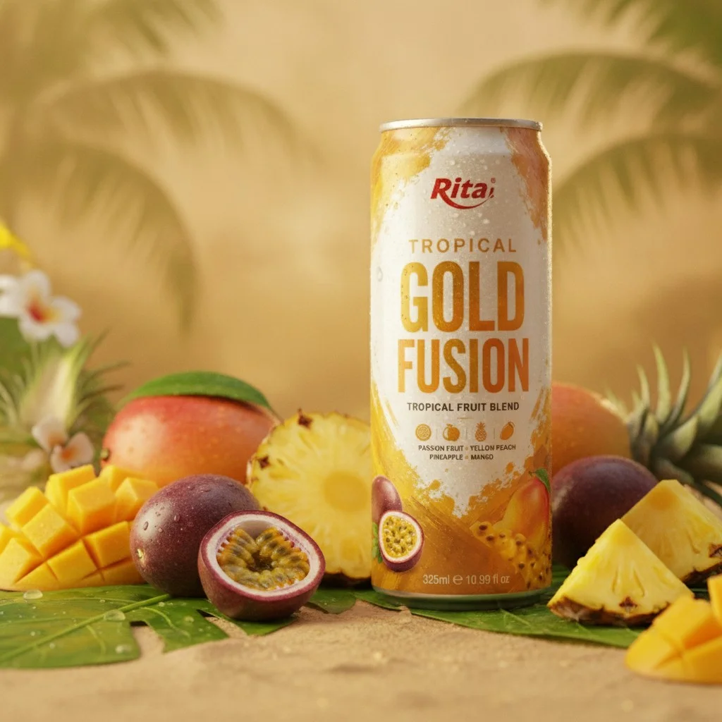 Tropical Gold Fusion fruit blend in 10.99 fl oz (325ml) cans - Premium Beverage
