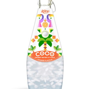 290毫升玻璃瓶装橙味含汽椰果椰子水