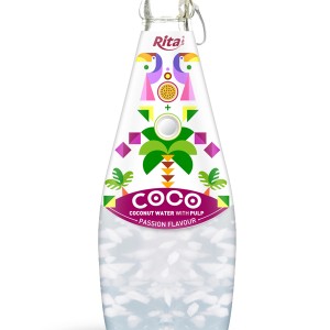 290毫升玻璃瓶装百香果味含汽椰果椰子水