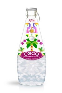 290毫升玻璃瓶装百香果味含汽椰果椰子水