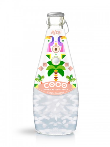 290ml Glass Bottle Peach Flavour Sparkling Coconut Water with Pulp