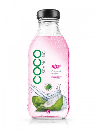 350ml Glass bottle Strawberry flavor Sparkling Coconut Water 1