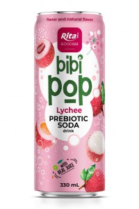 Bibi Pop Prebiotic Soda drink with real lychee juice 330ml sleek can