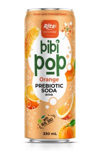 Bibi Pop Prebiotic Soda drink with real orange juice 330ml sleek can