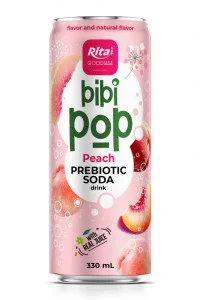 Bibi Pop Prebiotic Soda drink with real peach juice 330ml sleek can