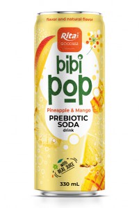 Bibi Pop Prebiotic Soda drink with real pineapple and mango juice 330ml sleek can