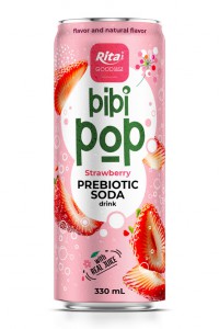 Bibi Pop Prebiotic Soda drink with real strawberry juice 330ml sleek can 1