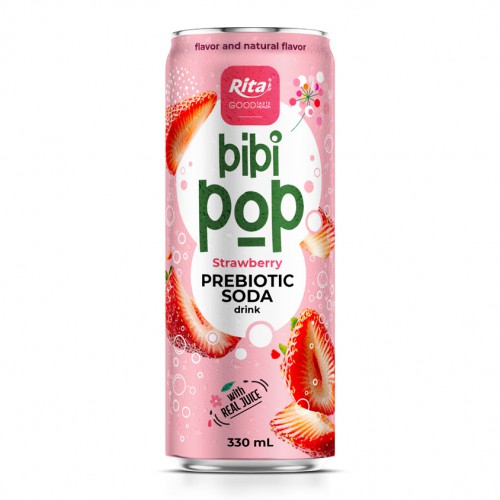 Bibi Pop Prebiotic Soda drink with real strawberry juice 330ml sleek can 1