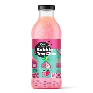 最优质珍珠奶茶配奇亚籽和火龙果 400 毫升玻璃瓶