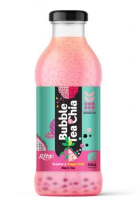 Bubble Tea with Chia seed  raspberry dragon fruit black tea 400ml glass bottle