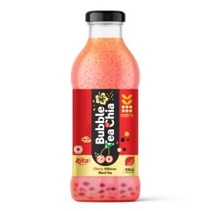 奇亚籽樱桃木槿珍珠奶茶 400ml 玻璃瓶