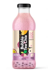 Bubble Tea with Chia seed and mango passion fruit black tea 400ml glass bottle