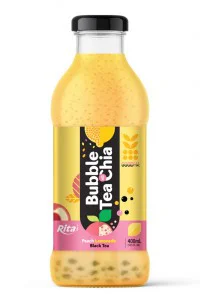 Bubble Tea with Chia seed and peach lemonade black tea 400ml glass bottle