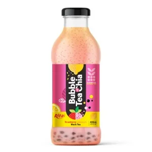 奇亚籽草莓柠檬水红茶珍珠奶茶 400ml 玻璃瓶