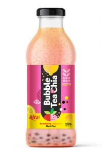 Bubble Tea with Chia seed and strawberry lemonade black tea 400ml glass bottle