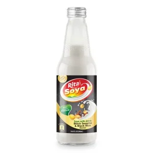 100% 纯素豆奶饮料黑芝麻黑米 10.05 液体盎司玻璃瓶。